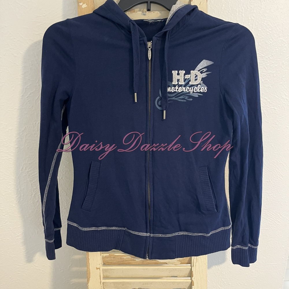 ✨Vintage y2k Harley Davidson womens‎ zip Sz S hoodie sweatshirt Rhinestone🏍️